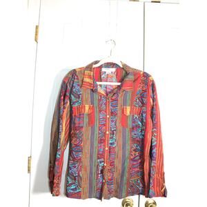 Anu by Natural Long Sleeve Cotton Patchwork Shirt sz XL